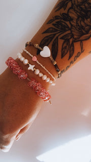 #product_description_first_paragraph# - Bracelet Belinda Plaqué Or Coeur Rose Paillettes - Coraline bijoux
