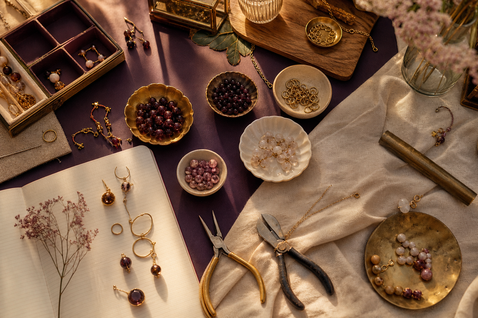 Table d'atelier de création de bijoux fantaisie