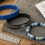 Bracelet anti stress : sensoriel, zipper et pierres, vue de dessus