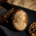 Camée bijou ancien, gros plan sur le relief et la gravure