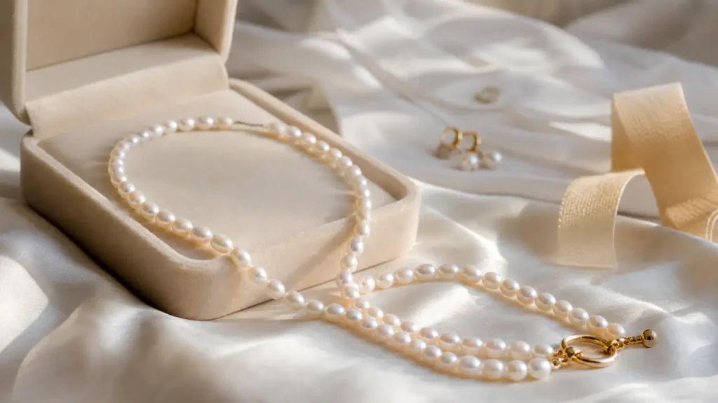 Collier perle eau douce nacre blanche fermoir or jaune