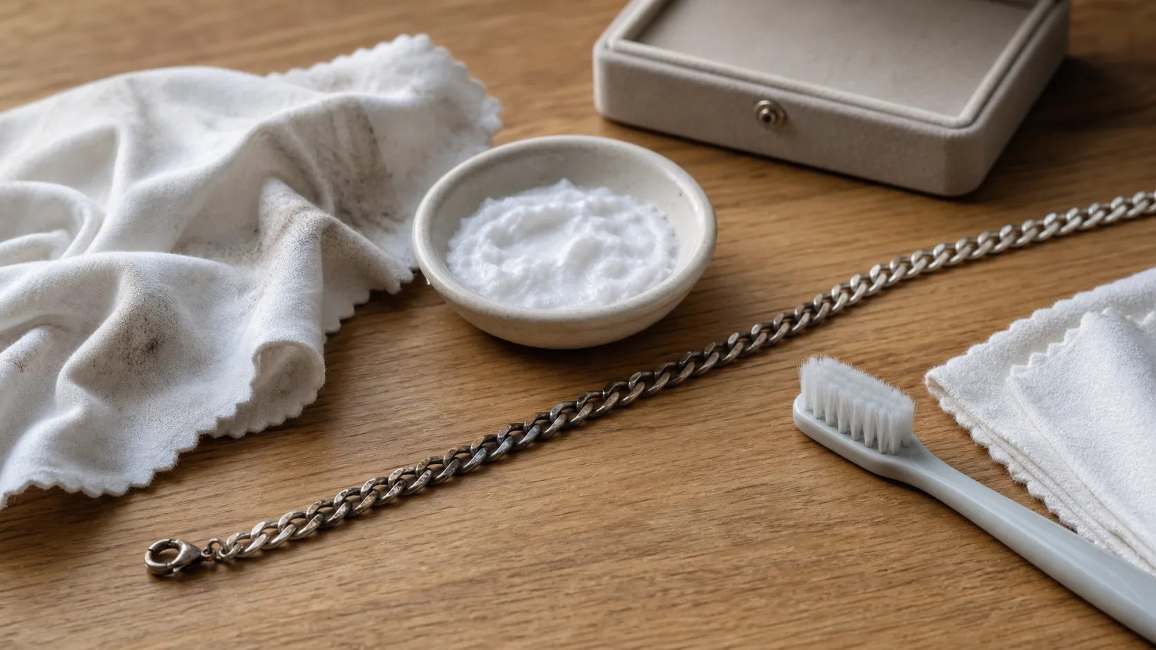 Comment nettoyer bijoux argent au bicarbonate : brosse et chiffon pour polir l’argent