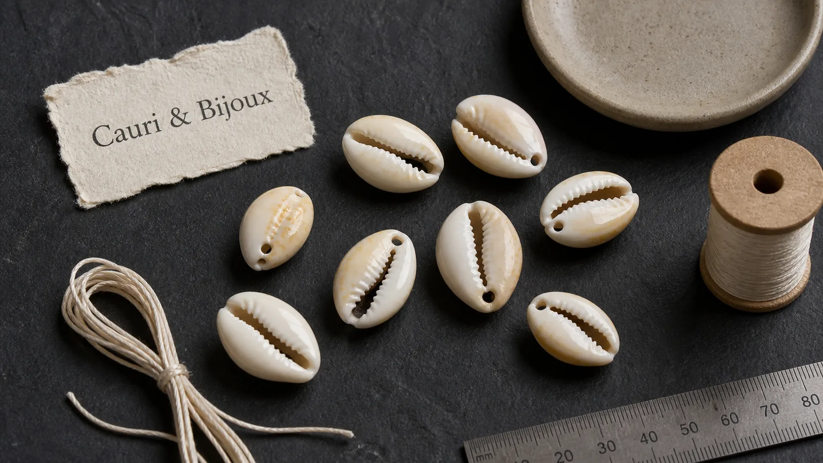Photo de coquillage cauri naturel pour bijoux, denticules visibles.
