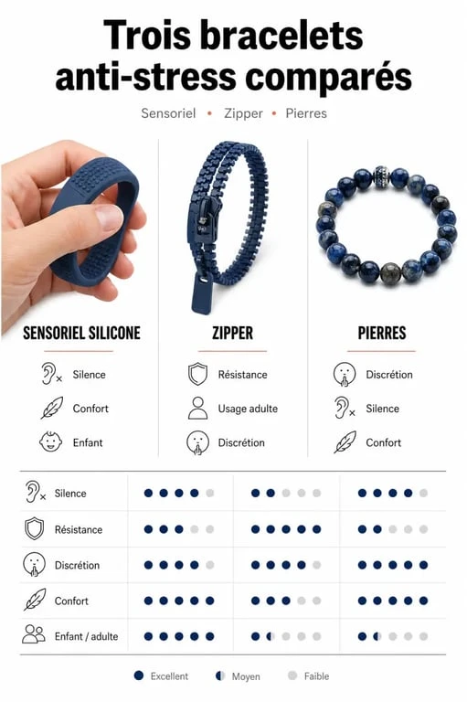 Comparatif bracelet anti stress : sensoriel, zipper et pierres