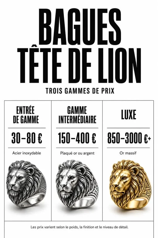 Comparatif des prix et matériaux des bagues tête de lion
