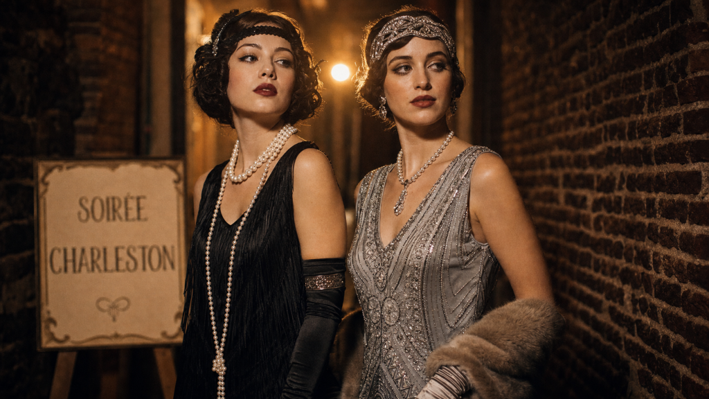 Femmes annees 20 en robes droites, chapeau cloche et allure garçonne