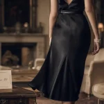 Robe des annee 30 satin noir fluide avec perles