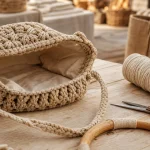 Sac macramé beige et écru sur table : bandoulière, cabas ou filet au quotidien