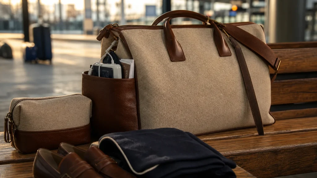Sac voyage femme en toile enduite et cuir, confort en aéroport