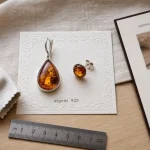 Boucles d oreilles ambre sur papier argent 925/1000