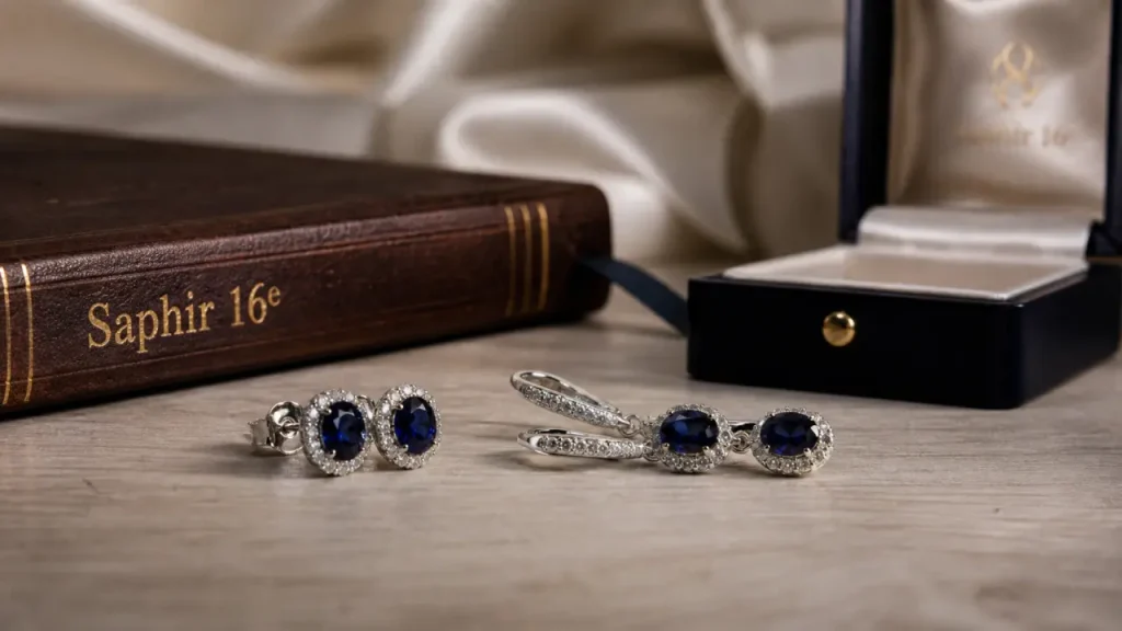 Boucles d oreilles saphir en or blanc : puces et dormeuses