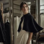 Mannequin en cape courte en atelier textile