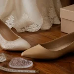 Chaussures de mariage : talon 4 à 7 cm et brides réglables sur parquet