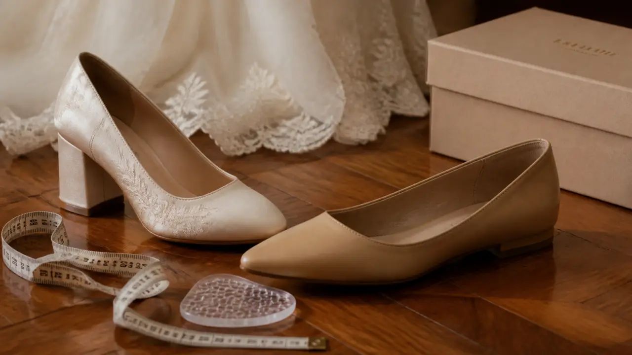 Chaussures de mariage : talon 4 à 7 cm et brides réglables sur parquet