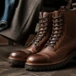 Combat boots homme en cuir, semelle crantée et tige
