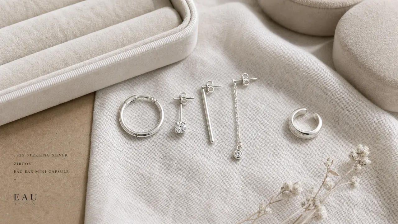 Compo boucles d oreilles argent 925 : duo créole, puce zircon et earcuff