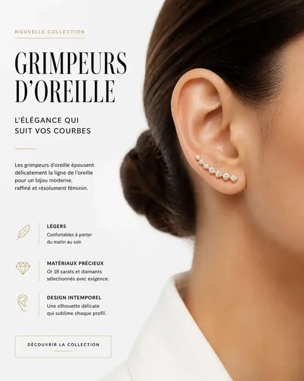 Boucles d'oreilles grimpantes portées sur une oreille.