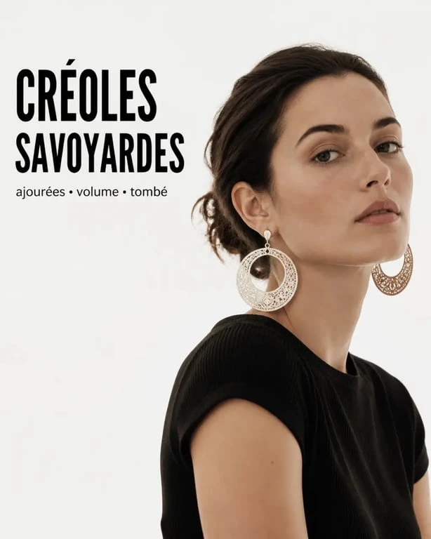 Boucles d oreilles savoyardes portées près du visage pour montrer la taille et le tombé du bijou