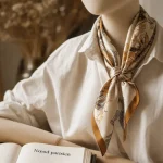Foulard autour du cou en soie 90x90 noué en nœud parisien