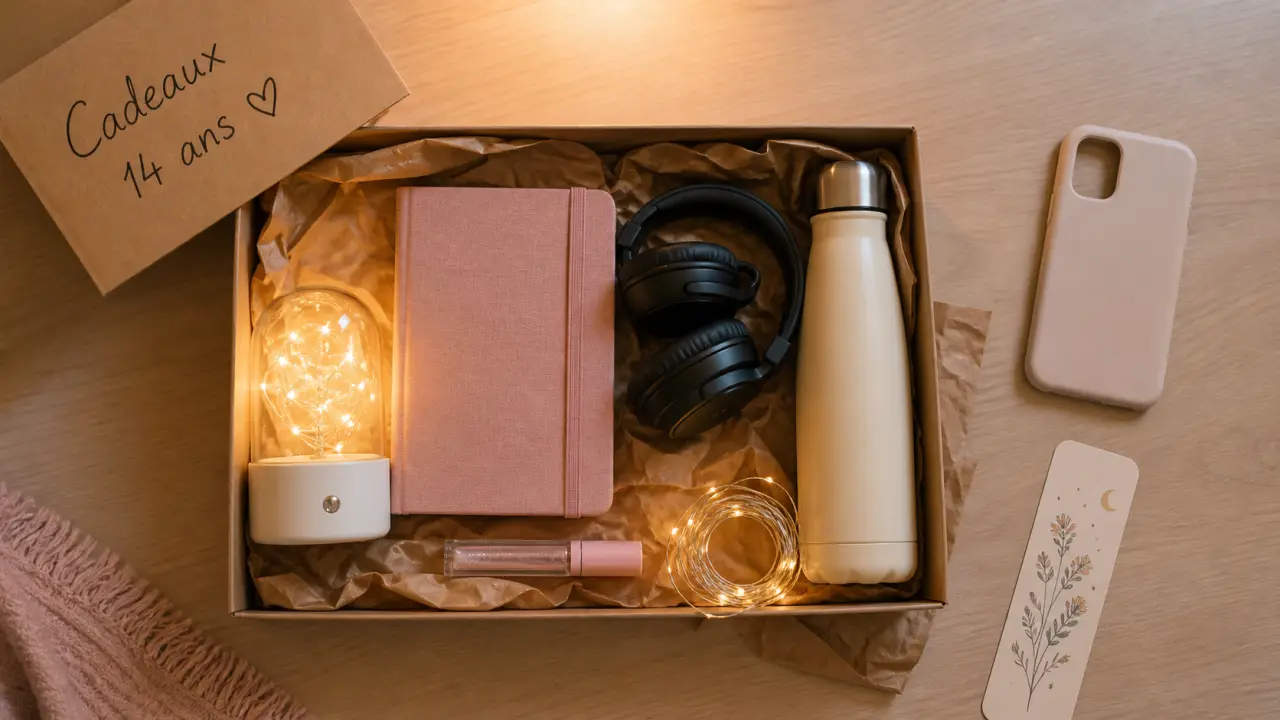 Idées cadeaux filles 14 ans : bureau cadeau avec lampe, carnet et accessoires