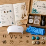 Kit boucles d oreilles : résine UV, clips et apprêts sur table