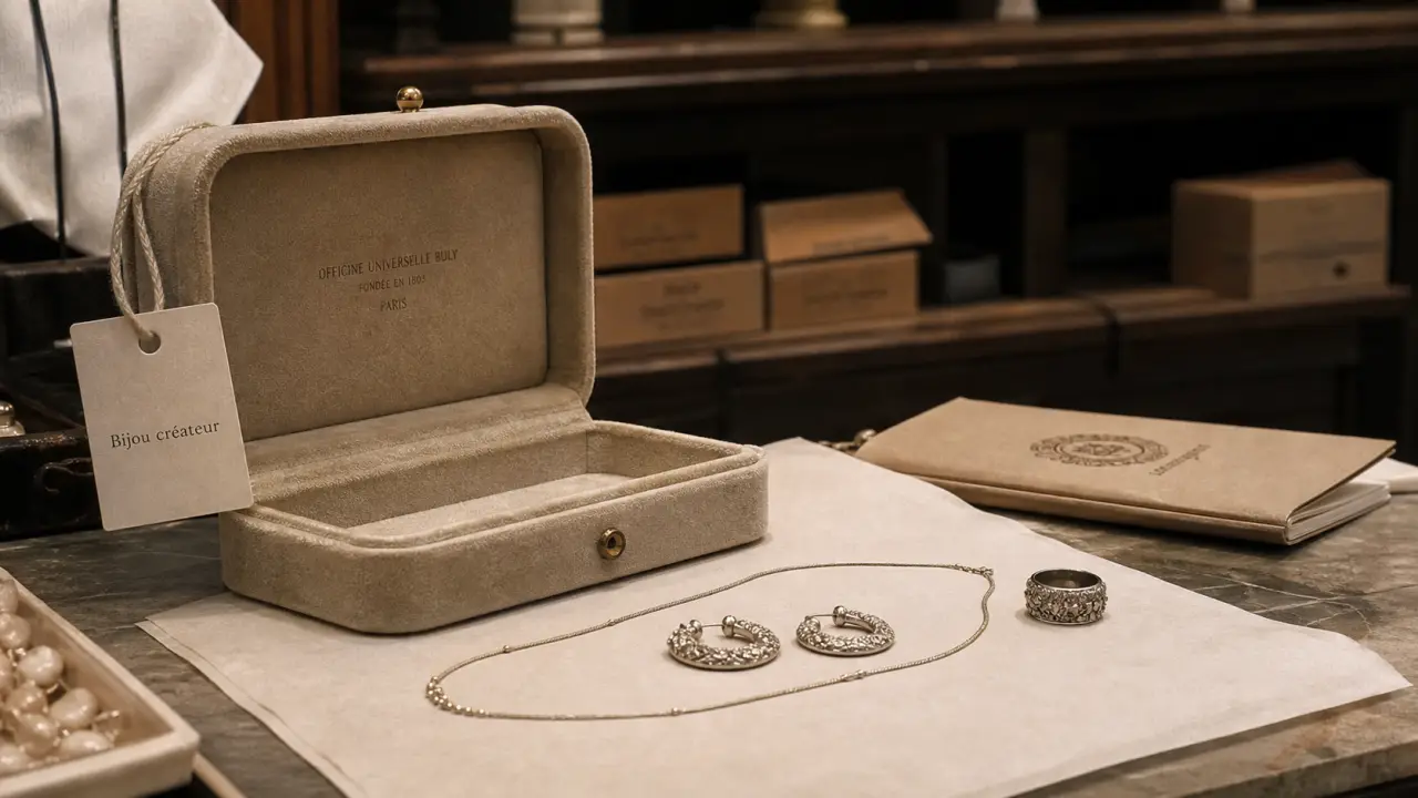 naode et jollia i bijoux fantaisie de créateurs sur écrin velours beige