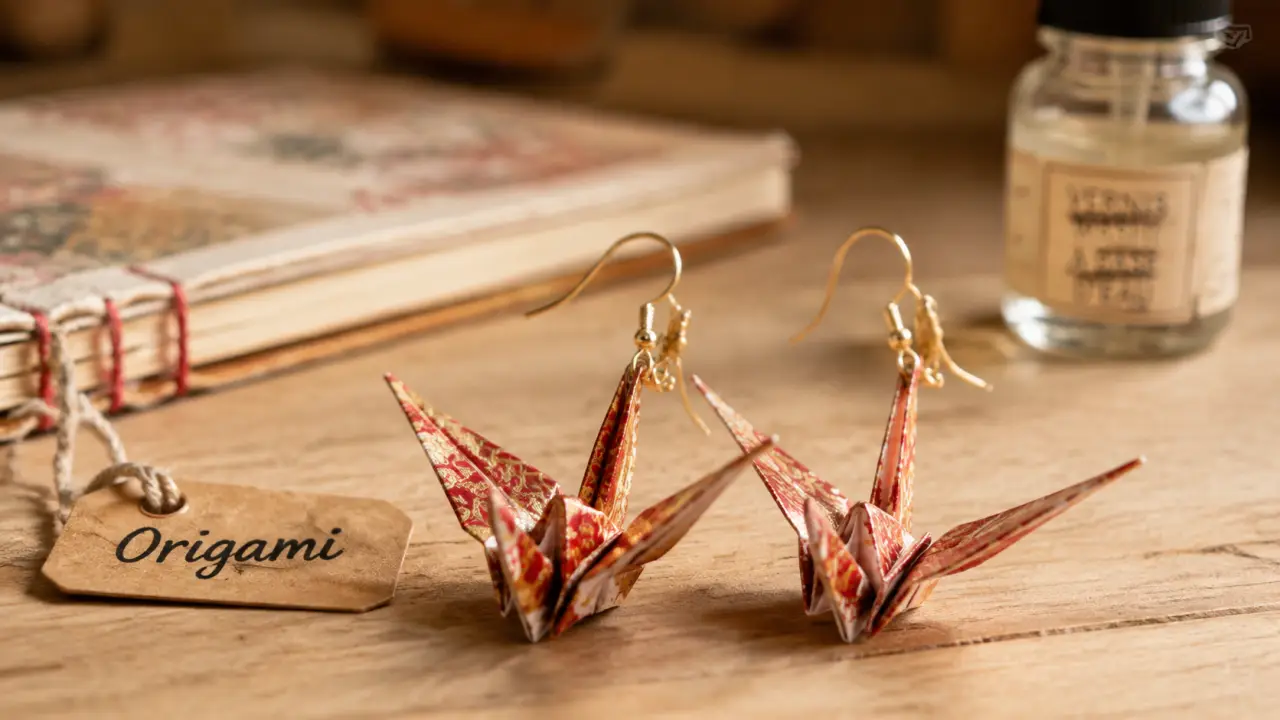 Boucles d oreilles origami en papier washi, verni et résine, artisanat