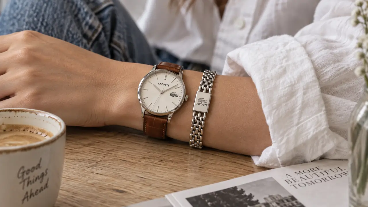 Bracelets Lacoste femme chaîne fine acier argenté sur poignet