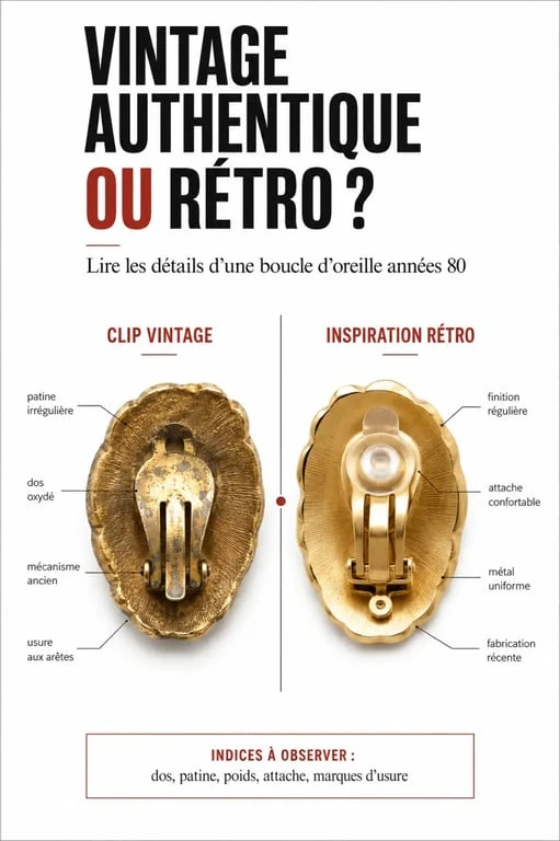 Boucles d’oreilles année 80 : comparaison entre pièce vintage authentique et inspiration rétro