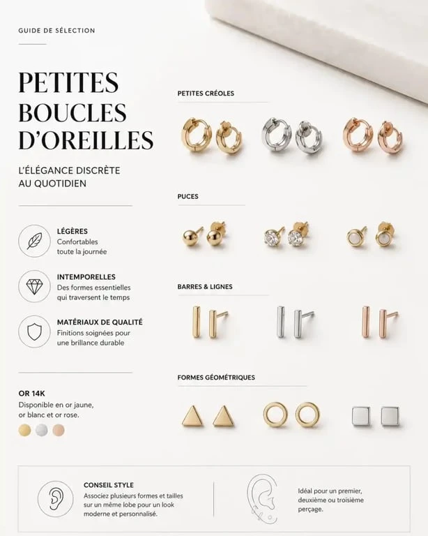Sélection de petites boucles d'oreilles minimalistes et élégantes pour le quotidien