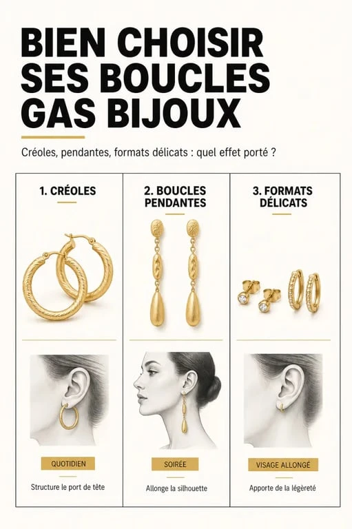 Boucles d oreilles gas : comparatif visuel des créoles, pendantes et modèles délicats