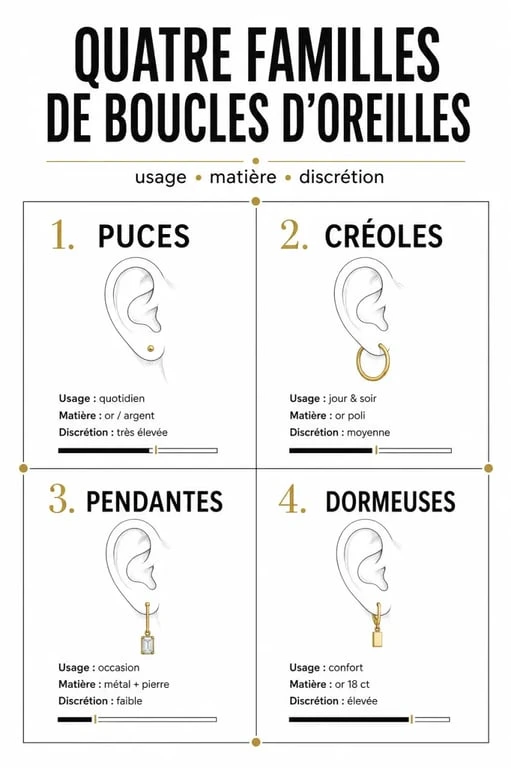 Comparatif des boucles d’oreilles Julien d’Orcel : puces, créoles, pendantes et dormeuses