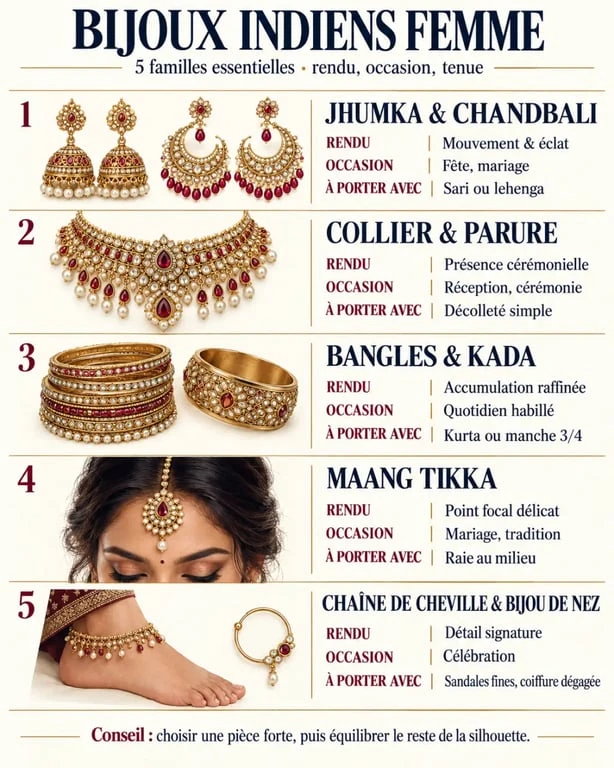 Infographie des bijoux femme inde et de leurs usages selon les occasions