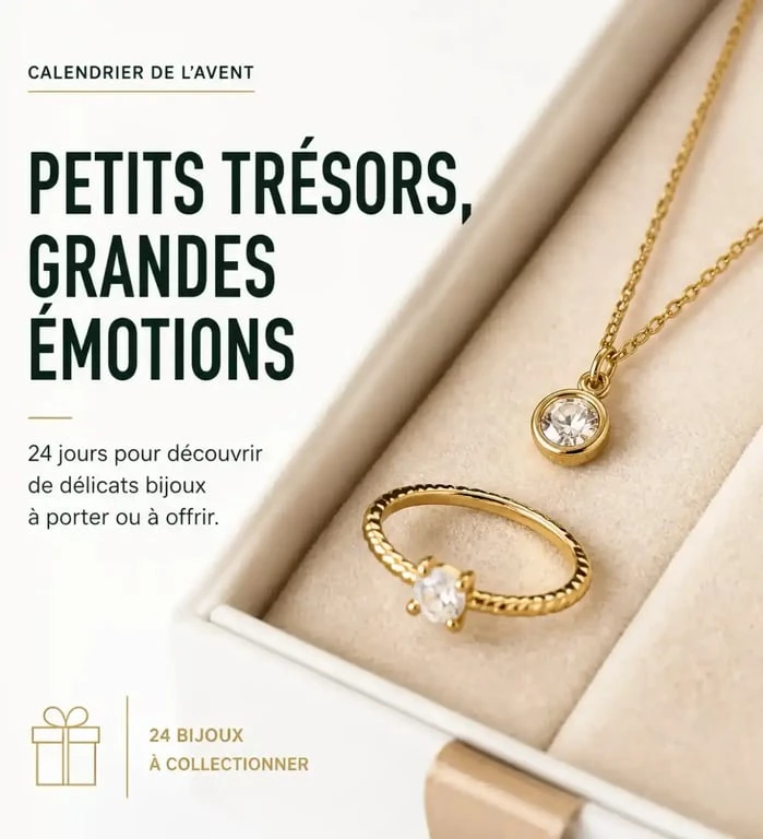 Détail de bijoux dorés issus d'un calendrier de l'avent femme