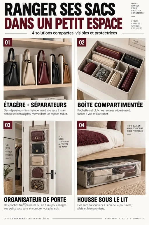 Illustration des solutions pour ranger les sacs à main dans un placard