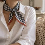 Foulards coton femme vichy 50×50 cm, noué au cou pour tenue légère