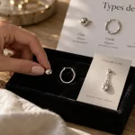 Maty boucles d oreilles : formes en argent sur présentoir velours