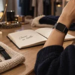 Montres Apple Watch femme : gros plan de bracelets et montre sur poignet