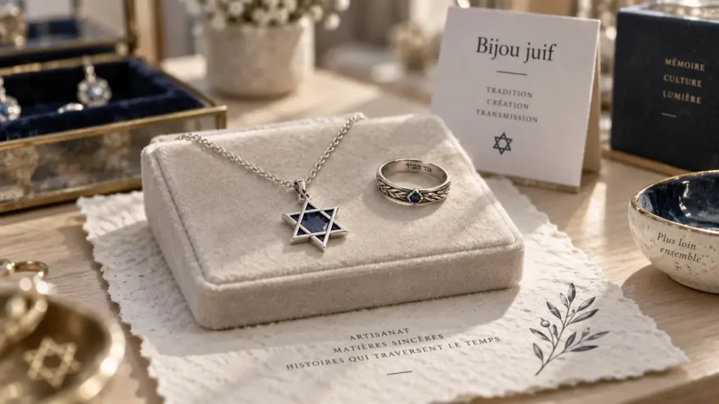 Bijoux juifs femme : pendentif Maguen David et bague gravée