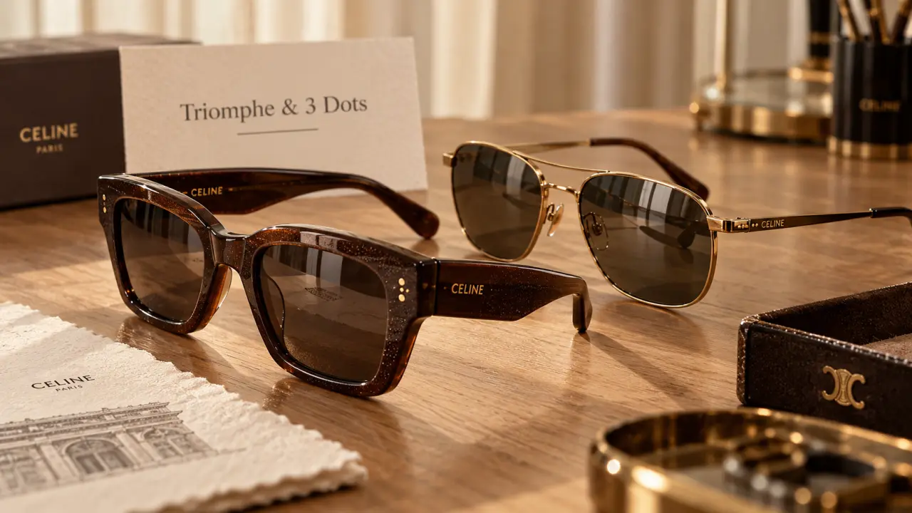 Lunettes de soleil celine ovales, acétate épais et métal fin, verres fumés.