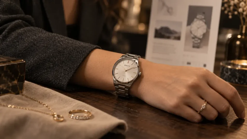 Montres maty pour femme : montre avec bracelet acier et cadran épuré
