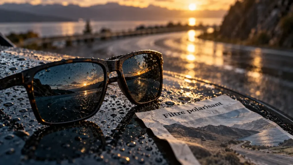 Polarisation lunettes de soleil : moins de reflets sur capot mouillé